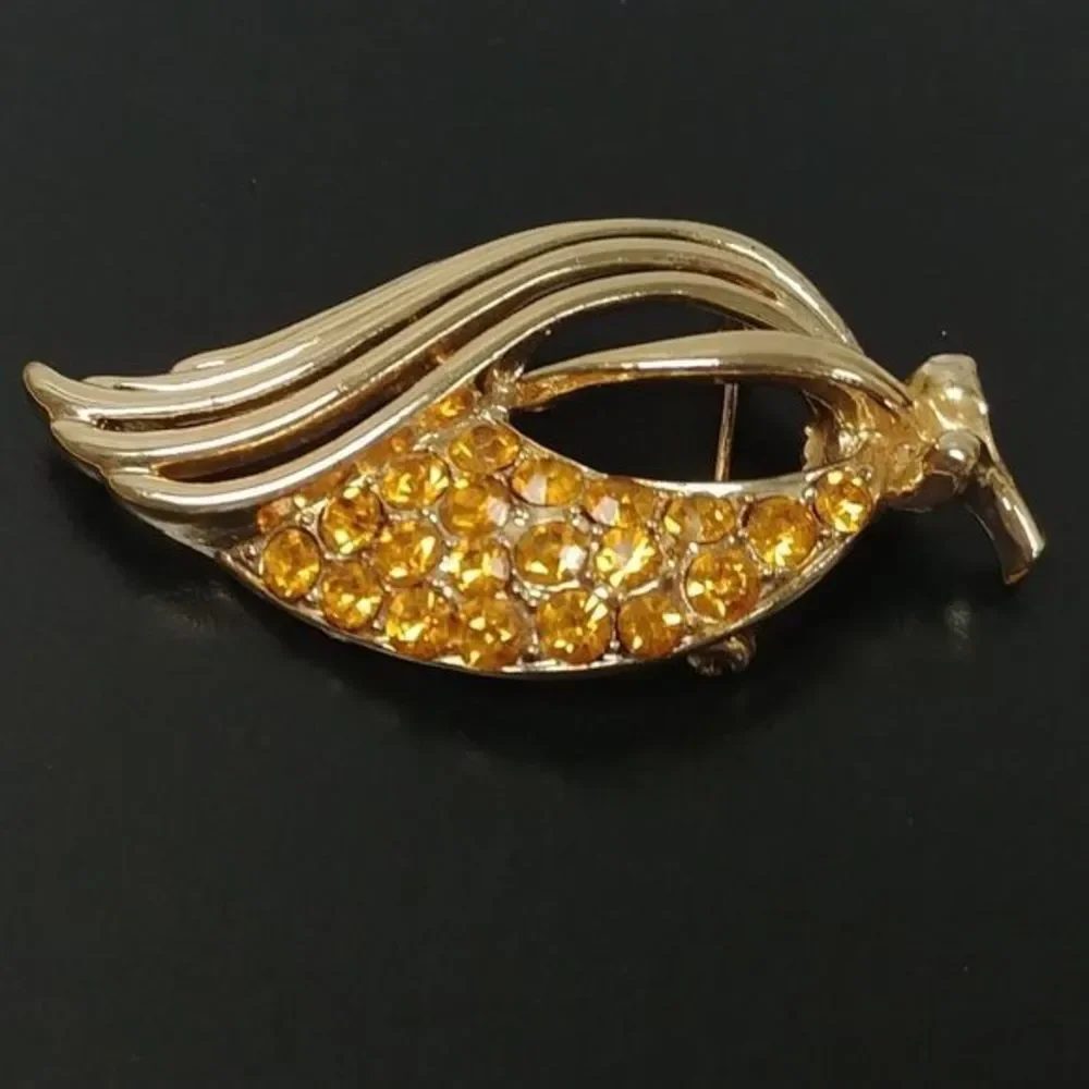 Vintage Coro Gold‎ Yellow Rhinestone Brooch